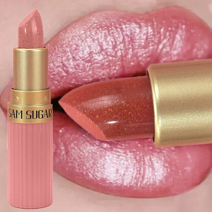 Diamond Pink Lipstick Chocolate Brown Metallic Glitter Lipstick Long-Lasting Waterproof Shimmer Pearl Sparkling Lip Gloss Makeup - Kimlud