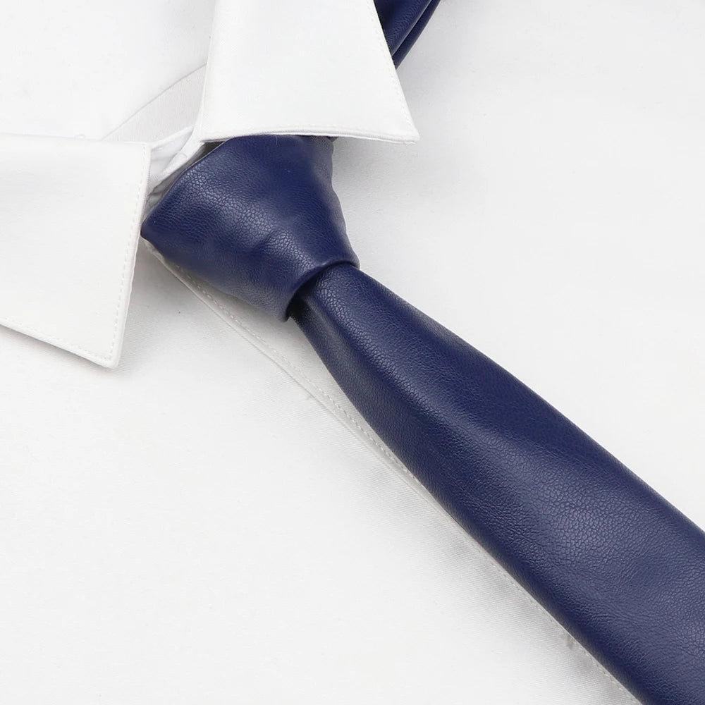 Men's New Novelty PU Leather Ties Casual Solid Colorful Red Black Blue Pink PU Neckties Necktie Wedding Business Suit...