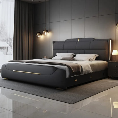 180x200cm Italian light luxury double storage bed layer cowhide three drawers Carbon steel leg camas de casal bedroom...