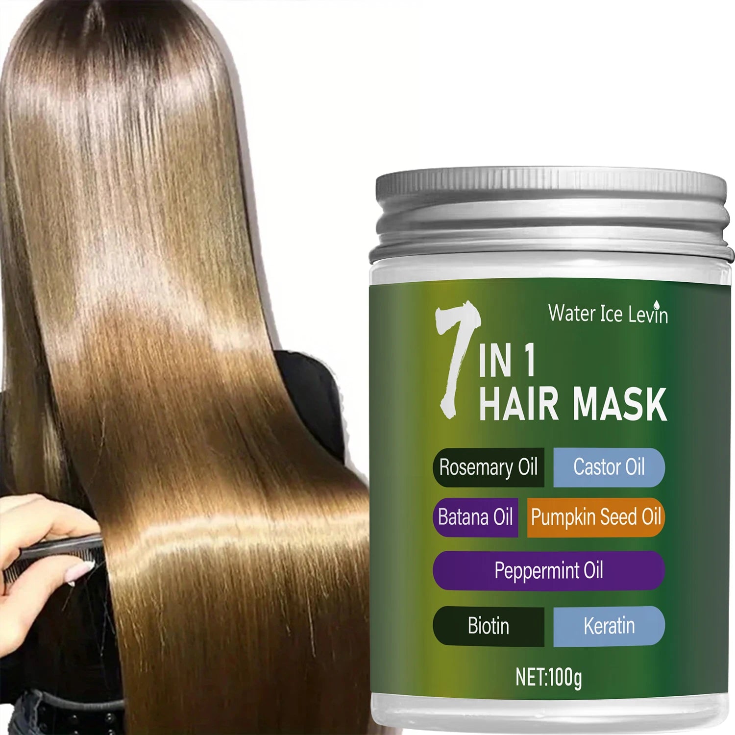 7-in-1 Hair Mask with Biotin & Keratin - Plant Oils Complex for Hydration & Shine - Frizz Control & Scalp Care | Kimlud...