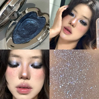 Pearlescent Blue Metallic Eyeshadow Palette Punk Smoky Purple Mashed Potato Waterproof Shimmer Glitter Heart-shaped Eye...