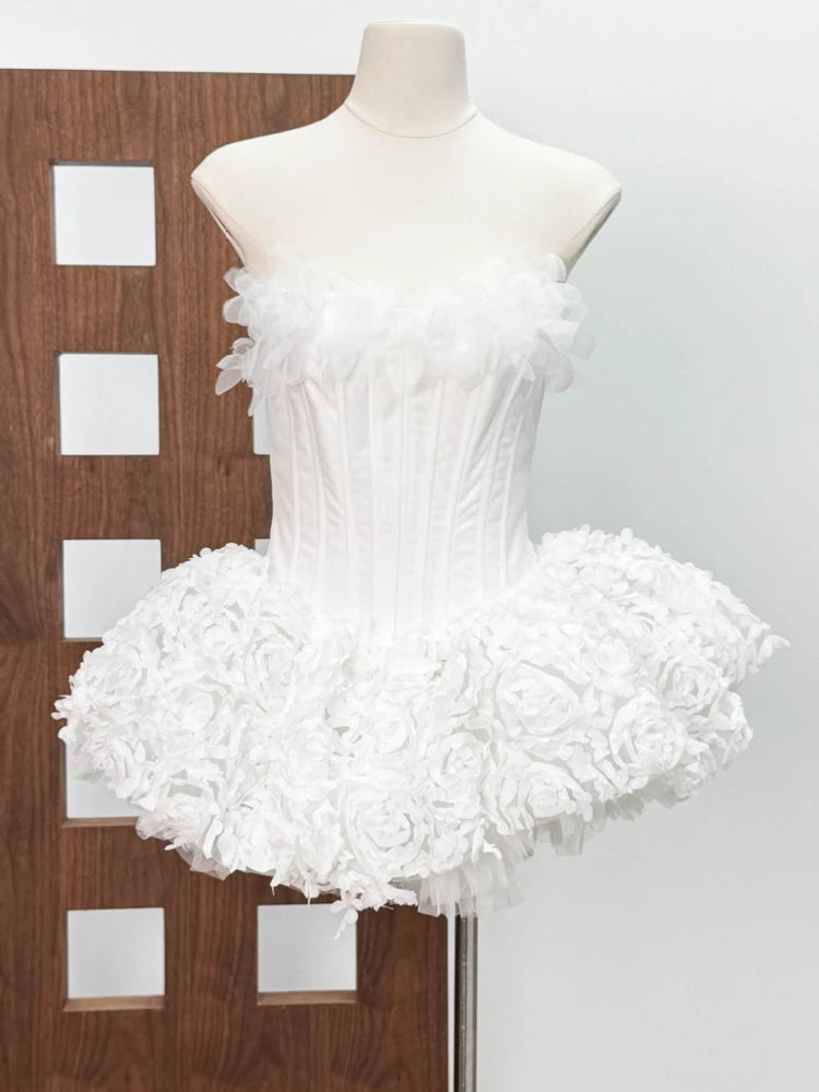Sexy Strapless Flower Lace A-line Mini Dress Women Red Sleeveless Backless Floral Slim Dresses Evening Party Cocktail...