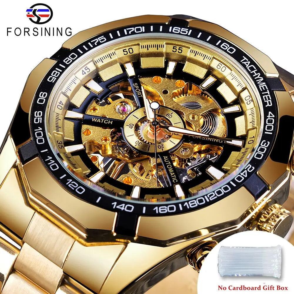 Forsining 2021 Stainless Steel Waterproof Mens Skeleton Watches Top Brand Luxury Transparent Mechanical Sport Male Wrist Watches - Kimlud