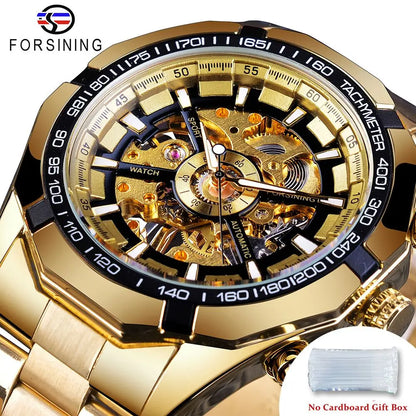Forsining 2021 Stainless Steel Waterproof Mens Skeleton Watches Top Brand Luxury Transparent Mechanical Sport Male Wrist Watches - Kimlud