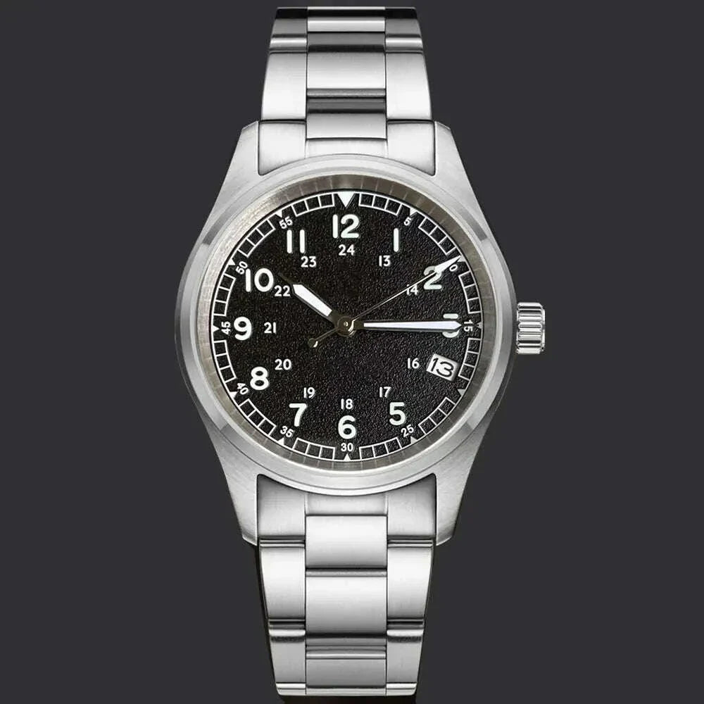 Tandorio 20ATM Waterproof Diver 36mm Field Watch Men NH35 Mechanical Movt Black White Dial Luminous Sapphire Glass 3.8 Auto Date