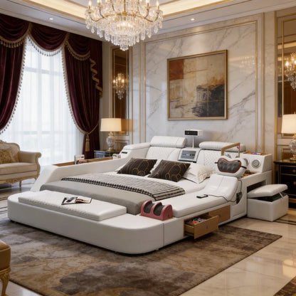 Modern Tech Smart Bed, King/Queen Size Genuine Leather Bed with Projector,USB, Speaker, Luxury Multifunction Bed, All In...