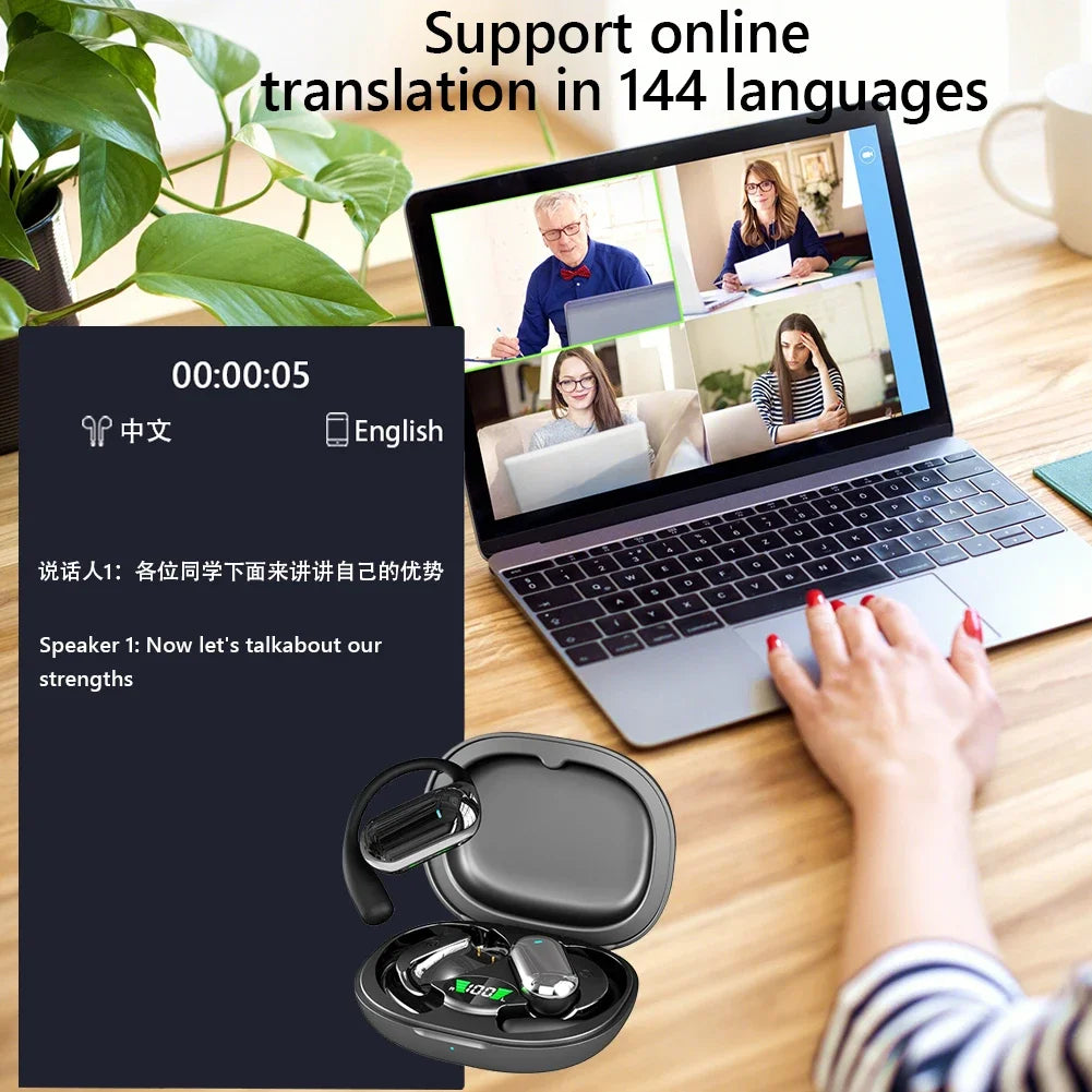 AI Translator Earbuds Real-Time Voice Translator 144 Languages Instant Translation Noise Canceling Wireless Bluetooth Headphones