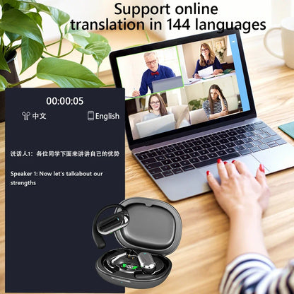 AI Translator Earbuds Real-Time Voice Translator 144 Languages Instant Translation Noise Canceling Wireless Bluetooth Headphones