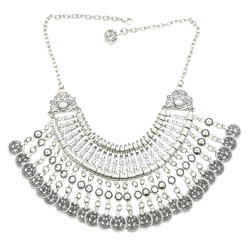Afghan Bohemian Collars Choker Chic Ethnic Indian Jewelry Sets Gypsy Boho Vintage Tassel Coin Statement Necklace Earrings Women