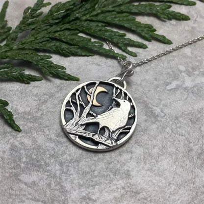 Creative Retro Crow Moon Forest Branch Exquisite Necklace for Women Gothic Bird Standing on Branches Necklaces Jewelry...