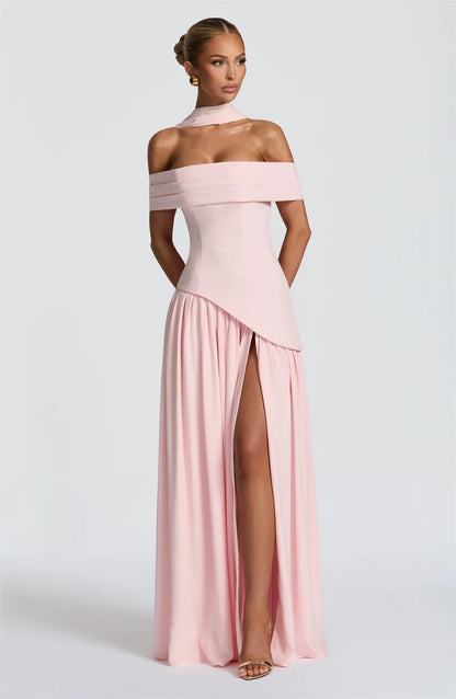 Mozision Off-shoulder Backless Sexy Maxi Dress Women Fashion Strapless Sleeveless Pleated Thigh High Split Club Party Long Dress