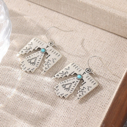 Ethnic Silver Color Imitation Turquoise Eagle Dangle Women's Earrings Geometry Party Daily Wear