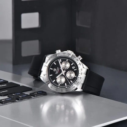 BENYAR New Casual Mens Quartz Watches Steel Bezel Silicone Strap Waterproof Multifunctional Luminous Wristwatch For Man