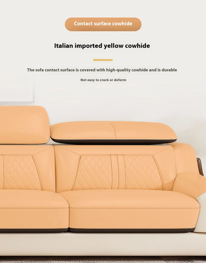 Stylish Italian Genuine Leather Sofa for Living Room with Cup Holder, USB, Adjustable Headrests & Bluetooth Speaker -...