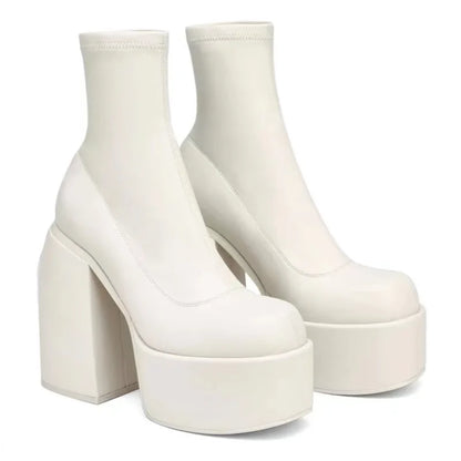 Women New Fashion Short Boots Women Sexy Leather Boot Square toe casual Zipper high heels Casual thick soled women shoes...