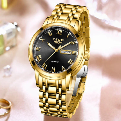 LIGE 2023 New Gold Watch Women Watches Ladies Creative Steel Women's Bracelet Watches Female Waterproof Clock Relogio Feminino