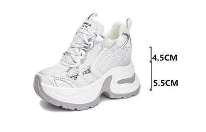 2025 12cm Synthetic Air Mesh Genuine Leather Vulcanize Chunky Sneakers Summer Autumn Leisure Spring Women Platform Wedge Pumps - Kimlud