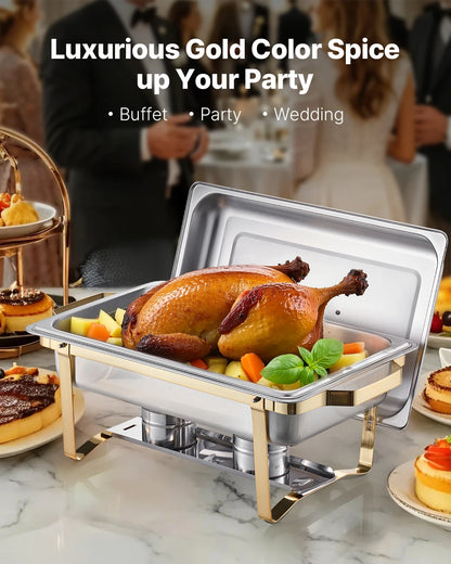 SucceBuy 8 Qt 4 Pack Chafing Dish Buffet Set Stainless Steel Chafer with 2 Full Size and 4 Half Size Pans Catering Warmer Server