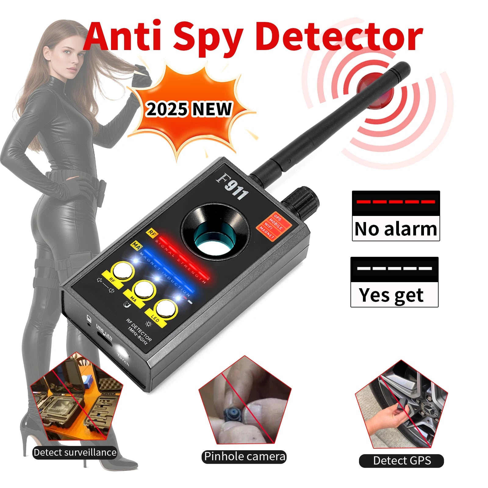 F911 Hidden Camera Detectors , Camera detector, Spy Detector, Bug and gps Detector, Security Camera finder, Infrared...