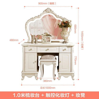 European Luxury Vanity Table Girls Wooden White Tall Vanity Table Makeup Nordic Penteadeira De Maquiagem Bedroom Furniture - Kimlud