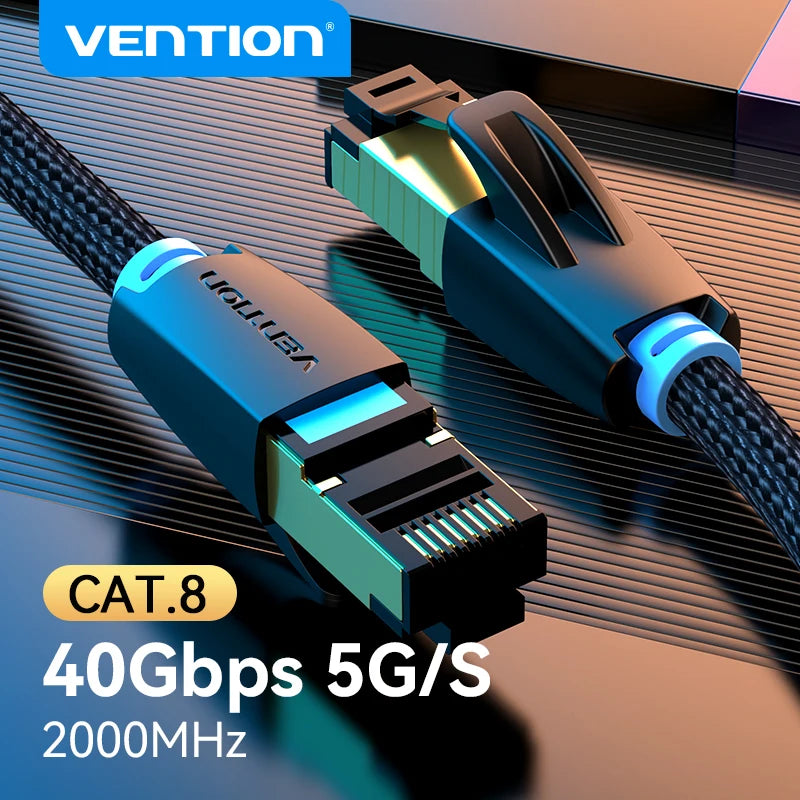 Vention CAT8 Ethernet Cable 40Gbps 2000MHz CAT 8 Networking Cotton Braided Internet Lan Cord for Laptops PS 5 Router...