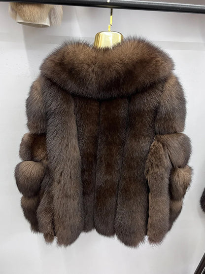 2026 New Women Real Fox Fur Coat Natural Fox Fur Jacket Luxury Fur Coat Mid-length High Quality Long Sleeve Outwear Hot Sale - Kimlud