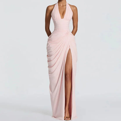 Women's Sleeveless Patchwork Maxi Dress Summer Halter Backless Party Dress Elegant Bandage Style Solid Color Holiday...