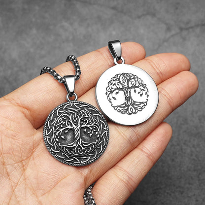 Double Side Tree of Life Men Necklaces With Pendant Stainless Steel Jewelry For Male Women Punk Accessories Gifts Wholesale