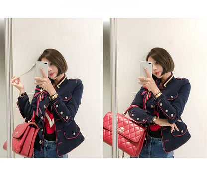 Women's Vintage Stand Collar Single-breasted Long Sleeve Short Jacket Autumn/winter Fashion Slim Fit