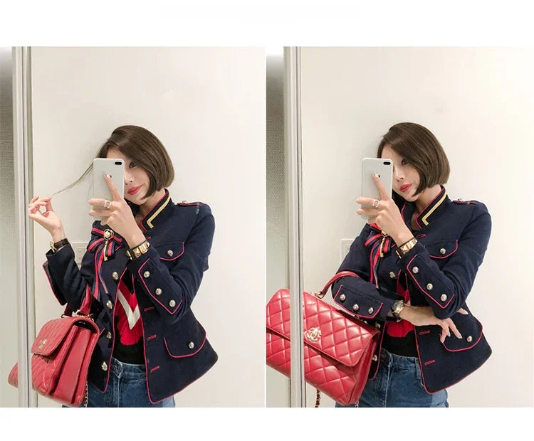 Women's Vintage Stand Collar Single-breasted Long Sleeve Short Jacket Autumn/winter Fashion Slim Fit