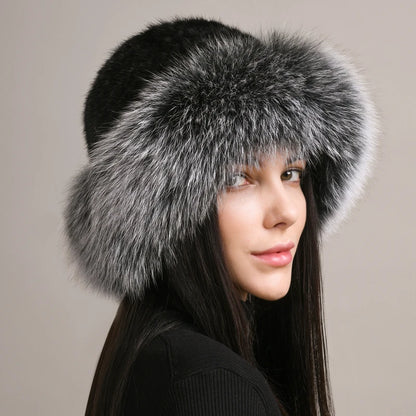 New Genuine Real Natural Knitted Mink Fur Hat Luxury Women Handmade Knit Fashion Winter Headwear Warm Real Fox Fur Beanies Caps