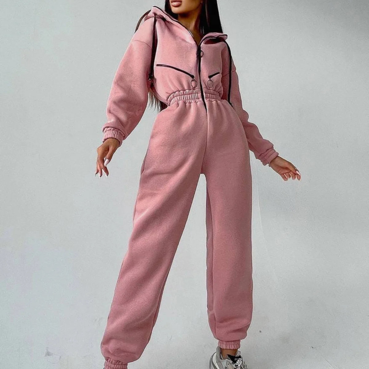 Sports and leisure women's jumpsuit ins hooded jumpsuit - Kimlud
