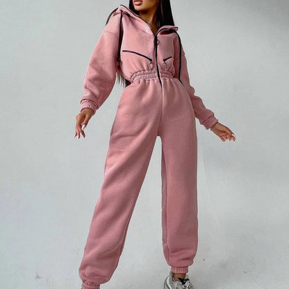Sports and leisure women's jumpsuit ins hooded jumpsuit - Kimlud