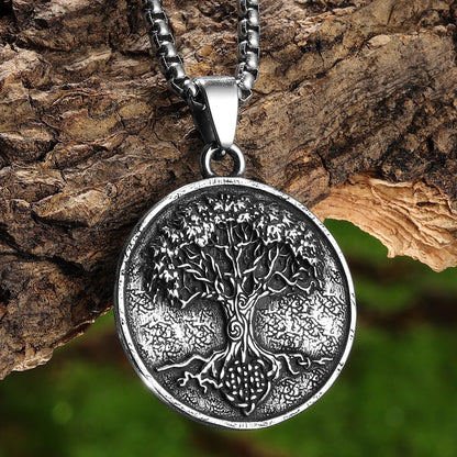 Retro Tree of Life Carving Men Necklaces Pendant Stainless Steel Jewelry For Male Women Punk Hip Hop Accessories Gifts Wholesale