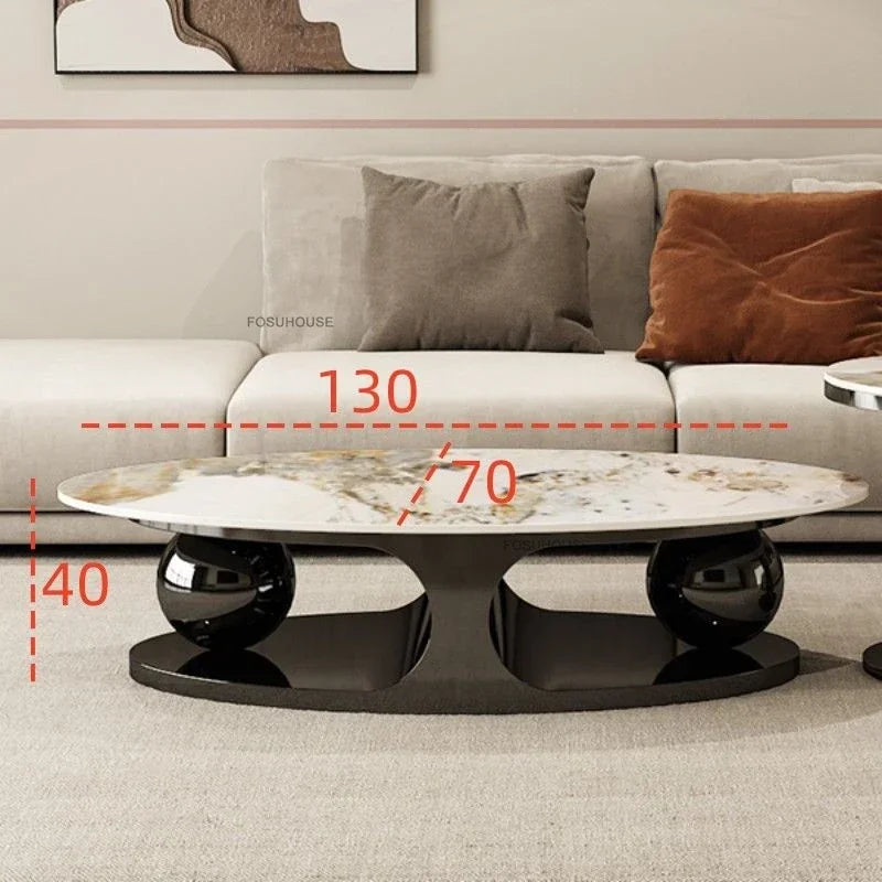 Italian Bright Rock Plate Coffee Tables Nordic Living Room Furniture Home Iron Art Corner Table Light Luxury Oval Side...