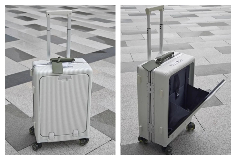 Front Opening Suitcase Aluminum Frame 20" Carry-on Trolley Case Bag with Colorful Silent Wheel USB Charging Plug Rolling Luggage - Kimlud