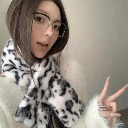 Winter Leopard Faux Rabbit Fur Scarf Women Girls Scarf Soft Plush Scarves Solid Color Neck Collar Warmer Stuff Christma Gift