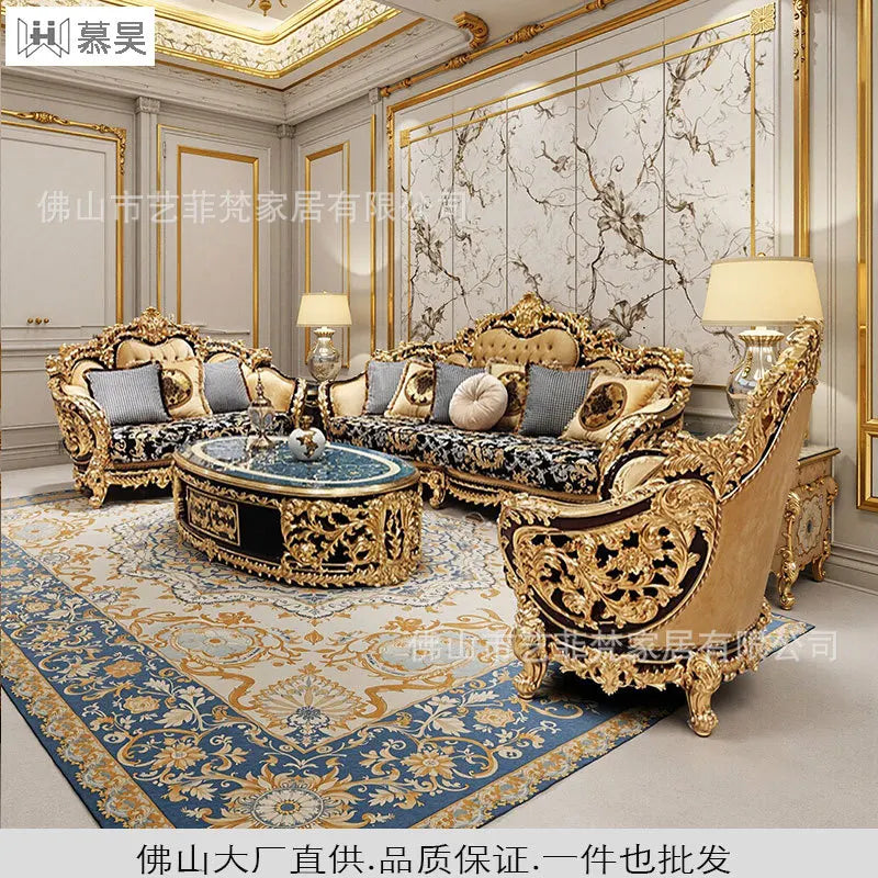 French aristocratic living room furniture European style luxury high-end gold fabric sofa - Kimlud