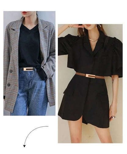 Korean Fashionable PU Leather Thin Waist Strap Belt for Women Metal Accessories Basic Casual Porous Adjustable Fashion Belts