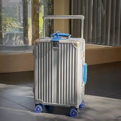 New Aluminum Frame Wide Handlebar Rolling Luggage Large Capacity Trolley Suitcase with Colorful Silent Spinner Wheels TSA Lock