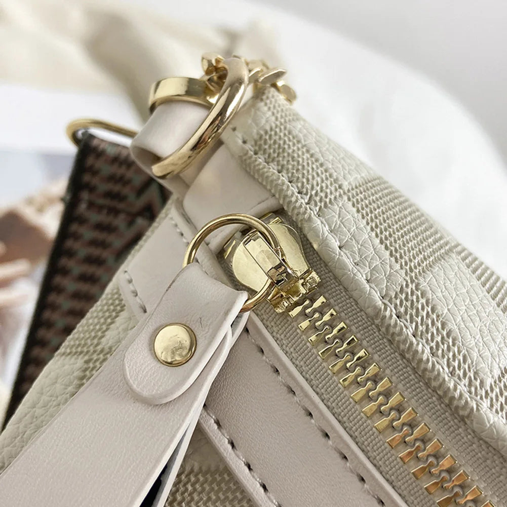 Rhombic Lattice Female Sling Waist Pack Fashion Chain Sports Satchel Casual PU Leather Portable Wide Strap for Weekend Vacation