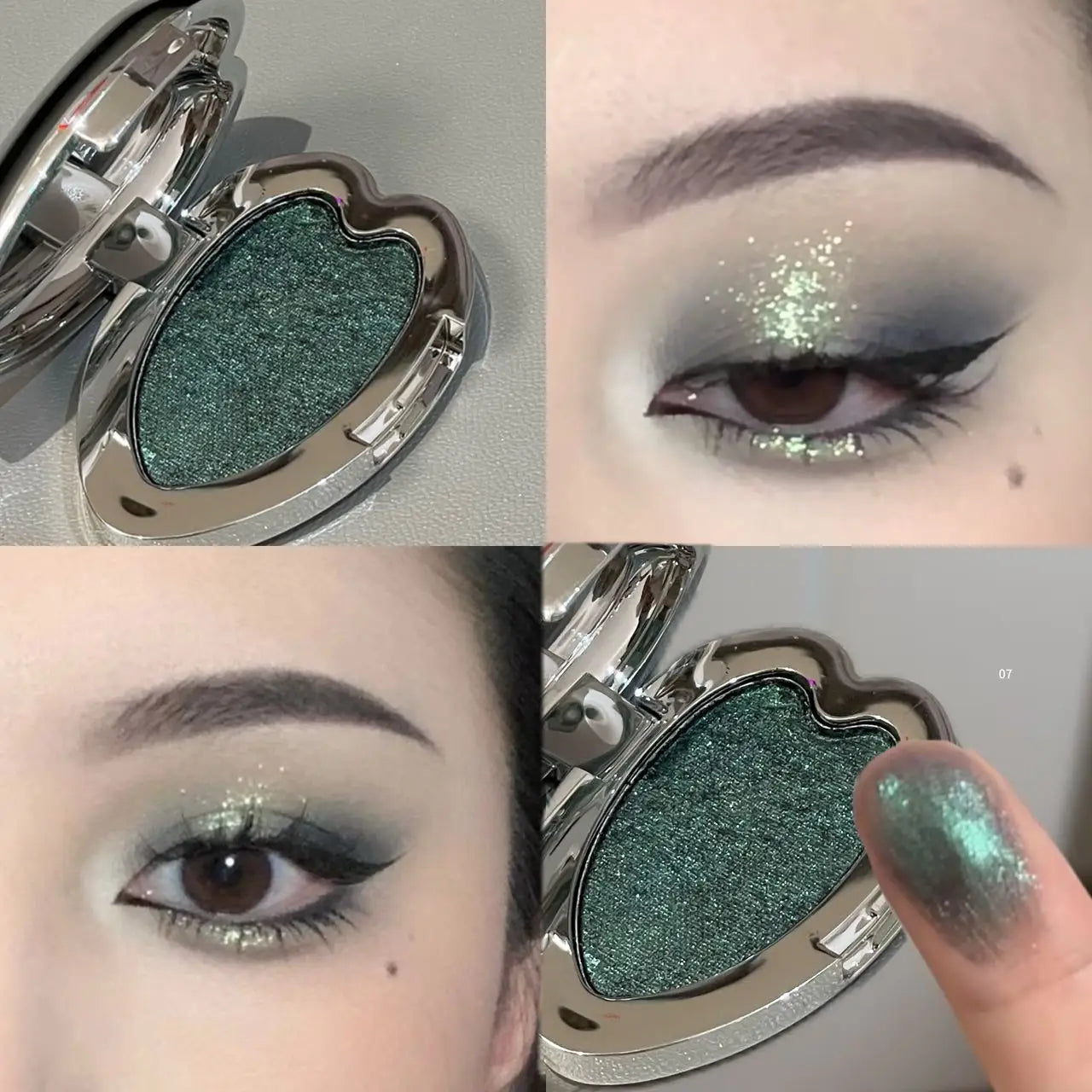 Pearlescent Blue Metallic Eyeshadow Palette Punk Smoky Purple Mashed Potato Waterproof Shimmer Glitter Heart-shaped Eye...