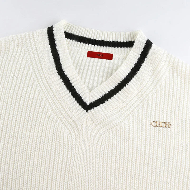 CHCH Women's Sweater New Splicing Design Versatile Knitted ladies Long Sleeve fashion Commuter female elegant Tops