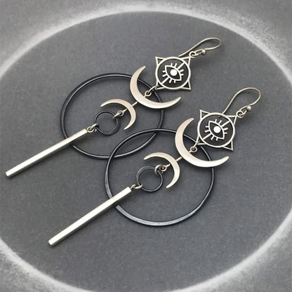 Vintage Exaggerate Personality Moon Hanging Earrings for Women 2022 Cool Punk Evil Eye Long Pendant Earring Party...
