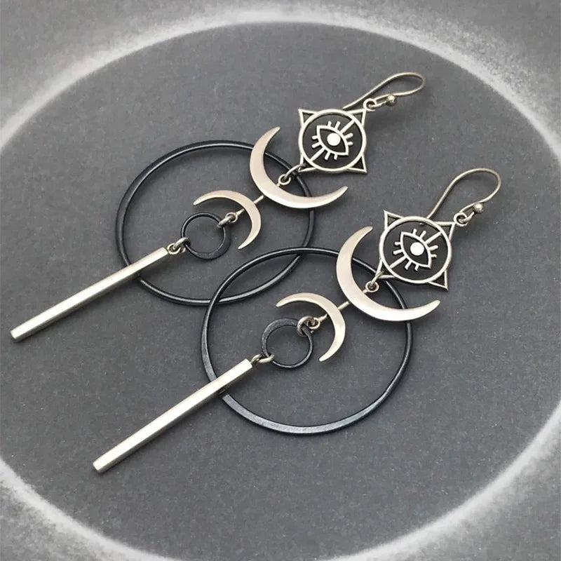 Vintage Exaggerate Personality Moon Hanging Earrings for Women 2022 Cool Punk Evil Eye Long Pendant Earring Party...