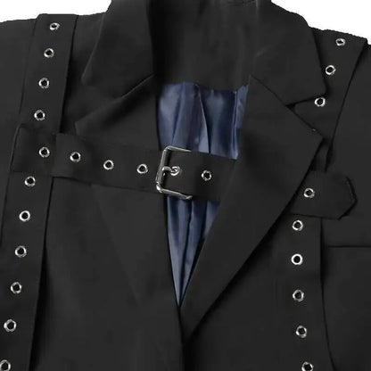 Solid Color High-End Coat 2025 Spring Summer New Trend Rivet Waist-Tied Long Sleeve Mid-Length Draped Small Blazer for Women