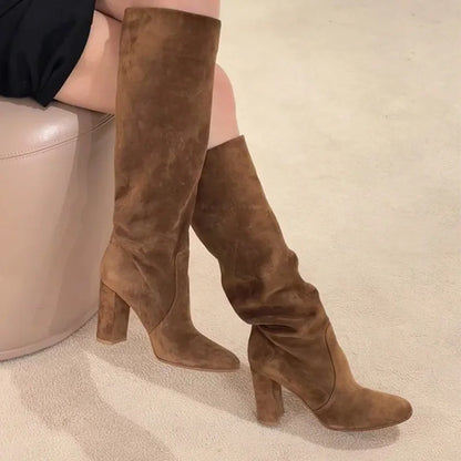 High Heels Knee High Women's Boots Snow Warm Long Boots Woman Shoes Winter 2025 Sexy Suede Shoes Dress Pumps Mujer Chelsea Botas