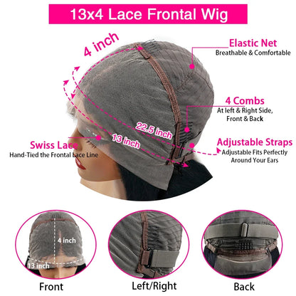 Classic 99J Colored Straight Hair Bob Wig 13x4 HD Transparent Lace 200 Density Preplucked Hairline Baby Hair 8-14 Inch Durable Hair For Ladies Dating Daily Wear