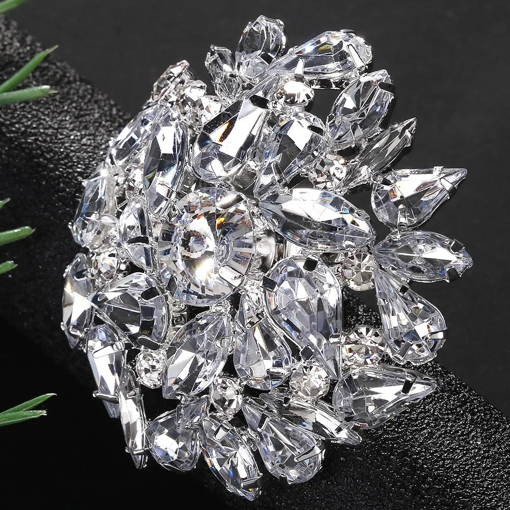 Stonefans Round Clip Earrings Geometric Wedding for Women Bling Christmas Gift Rhinestone Clip on Earrings No Piercing Jewelry