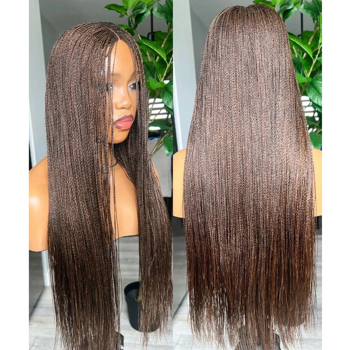28inch Chestnut Brown Micro Twist Color Mix Wig with 5x5 HD Lace Closure Glueless Natural Look Braiding Lace Wig for...